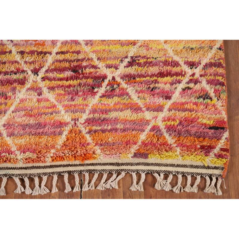 Hand Knotted Oriental 100% Wool Carpet Modern Geometric Multi-Colored Moroccan Area Rug - 6' 0'' X 4' 0''