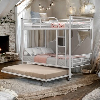 Twin over Twin Bunk Bed With Trundle, Split Into 2 Beds, White