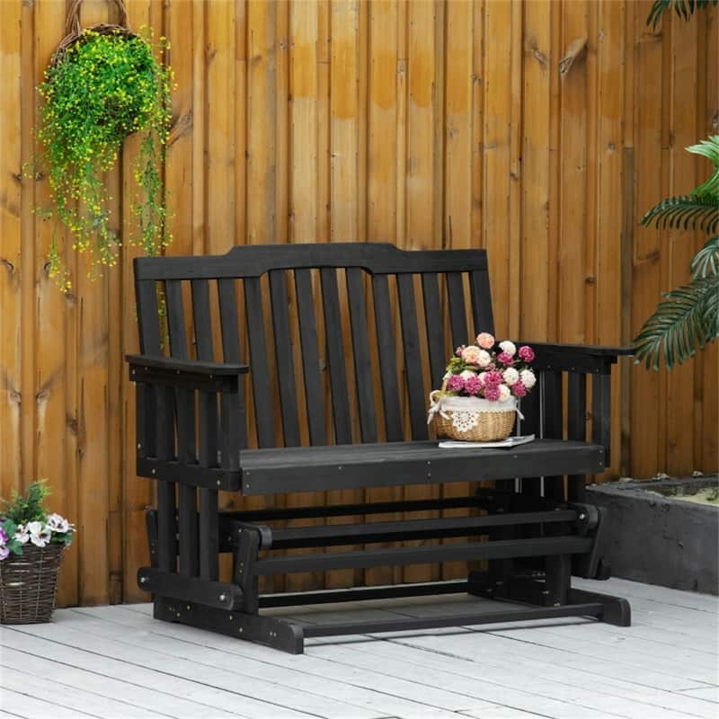 Fir Wood 2-Seater Outdoor Glider Garden Bench Smooth Rocking - 48.75" W x 30" D x 37.5" H