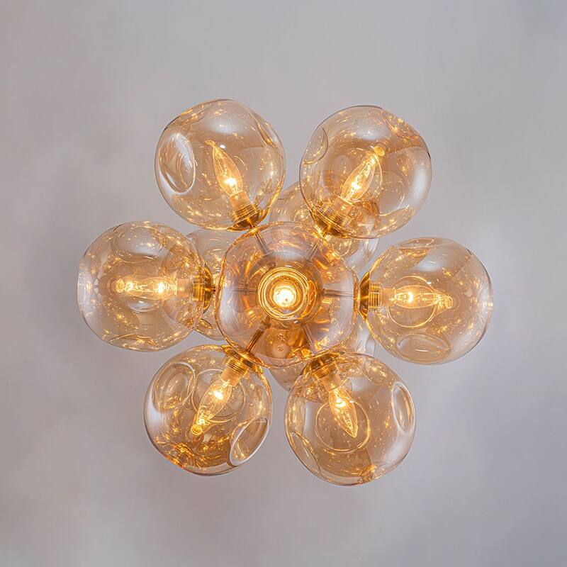 Designer Cluster Amber Glass Globe Round Sputnik Chandelier 22 inches