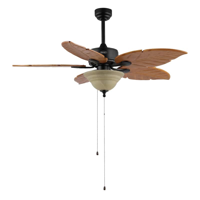 Owen 52" 3-Light Coastal Bohemian Iron/Wood Palm Leaf LED Ceiling Fan with Pull Chain, by JONATHAN Y