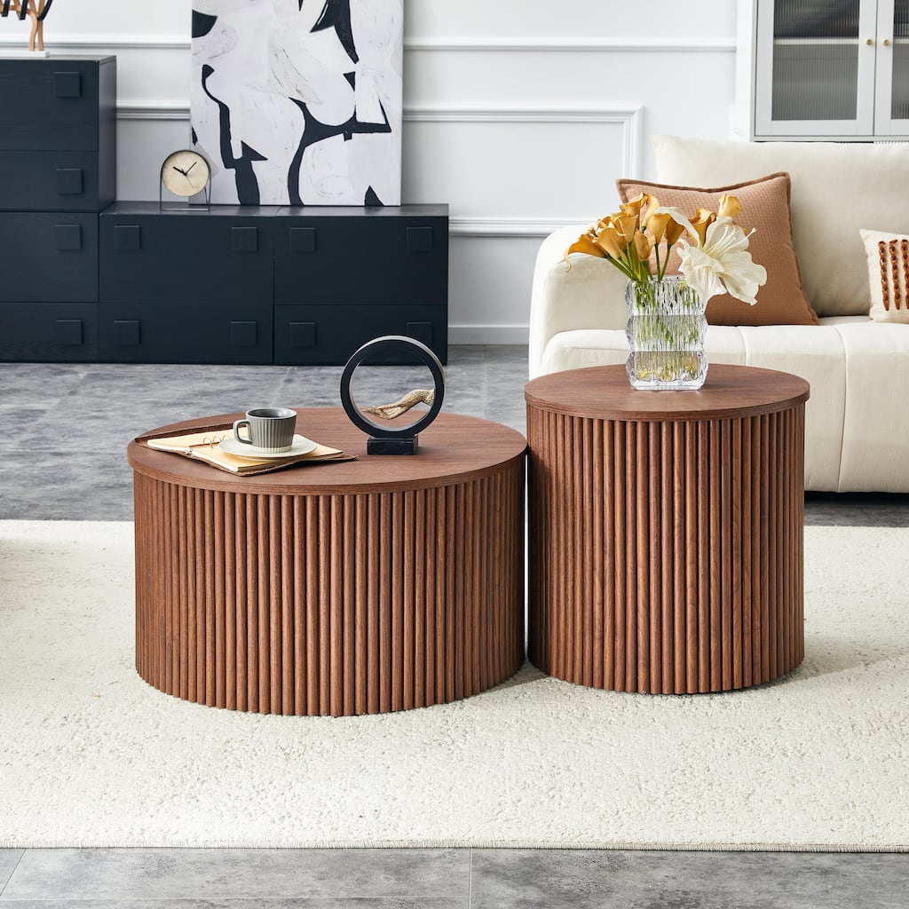 2-Piece Nesting Table Coffee Table Set for Living Room, Walnut Side Table Sofa Table End Table Tea Table