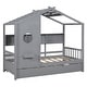 preview thumbnail 20 of 57, Wooden Twin Size House Bed with Trundle and Storage Shelves for Kids