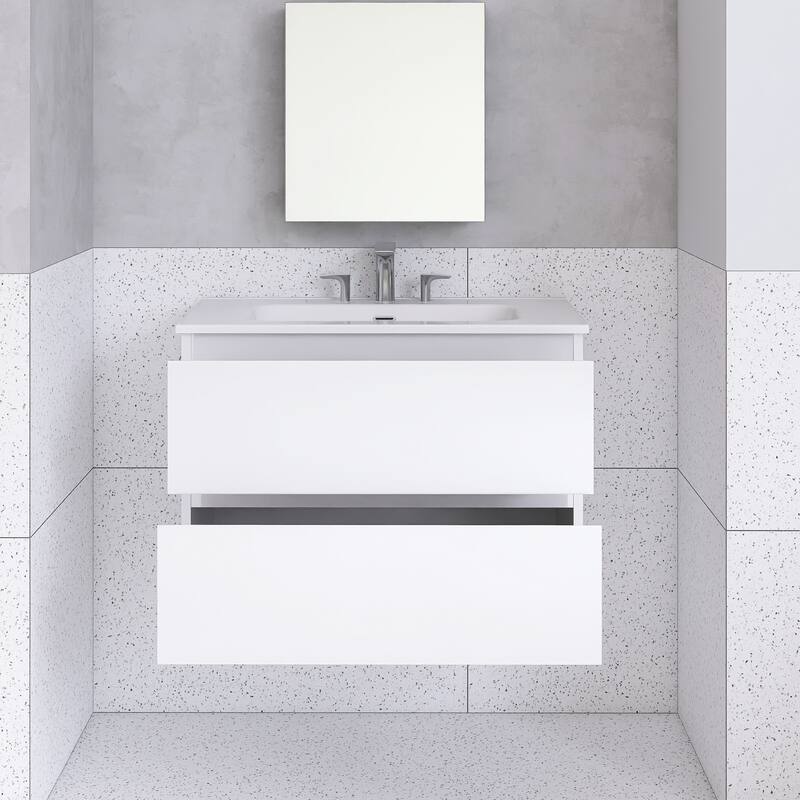 Floating Integrated Bathroom Vanity with Ceramic Sink, Three Faucet Holes