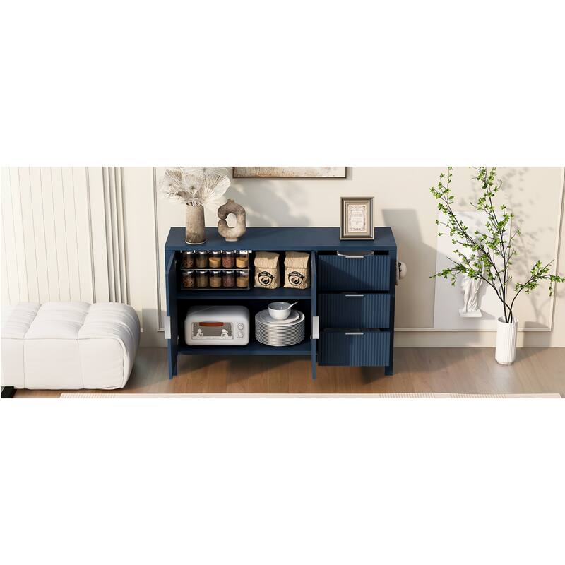 Roomfitters Sideboard Buffet Cabinet with 3 Drawers, 2 Door Mid-century Fluted Accent Storage for Kitchen & Dining