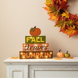 Glitzhome 12"H LED Lighted Fall Wooden Block Word Sign