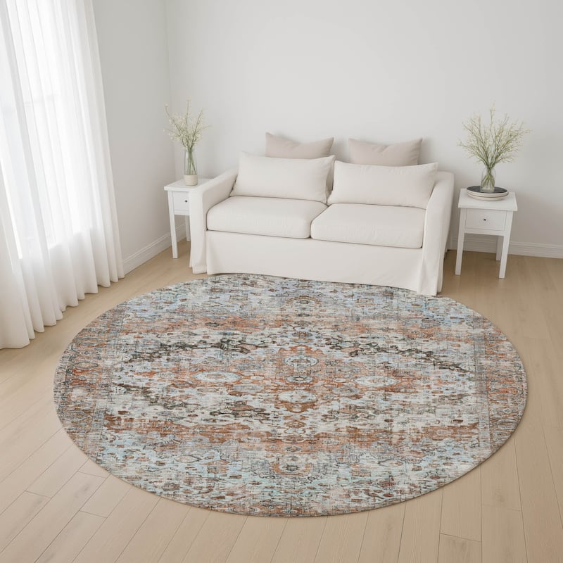 Premium Washable Super Soft Traditional Vintage Mayfield Rug - Paprika - 8' x 8'