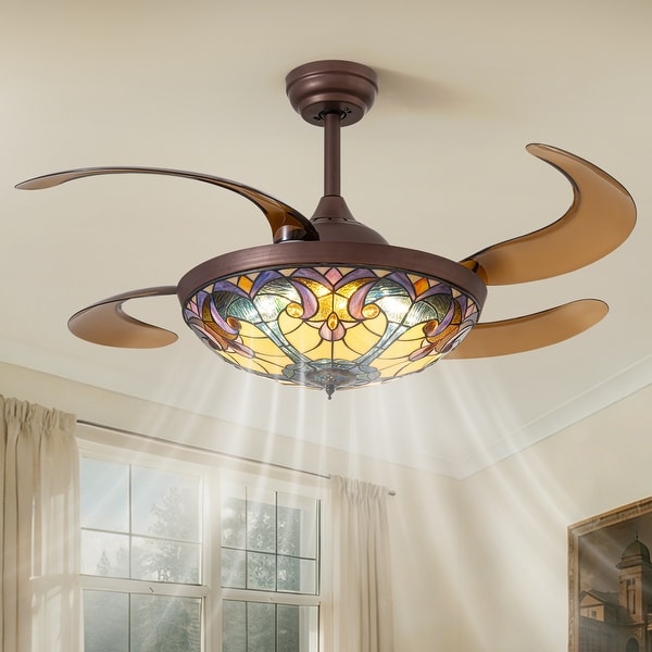 Tiffany Vintage Stained Glass Ceiling Fan With Lights - On Sale