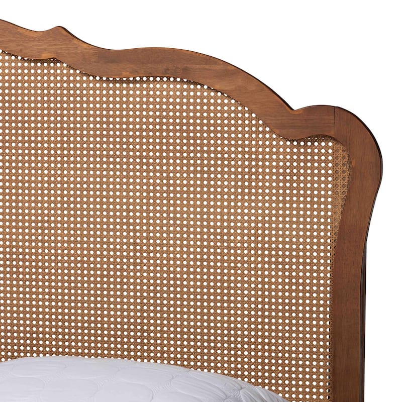 Camden Mid-Century Walnut Brown Wood and Rattan Platform Bed