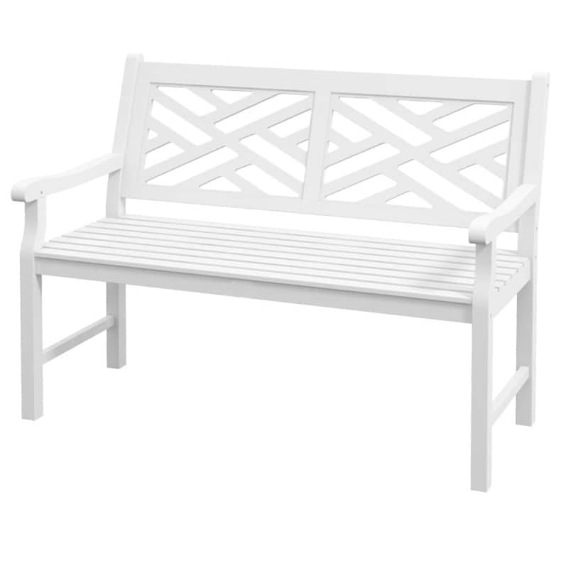 Poplar Wood Garden Bench with Slatted Seat and Back for Patio or Outdoor Use - 46" W x 23.25" D x 35.5" H - White