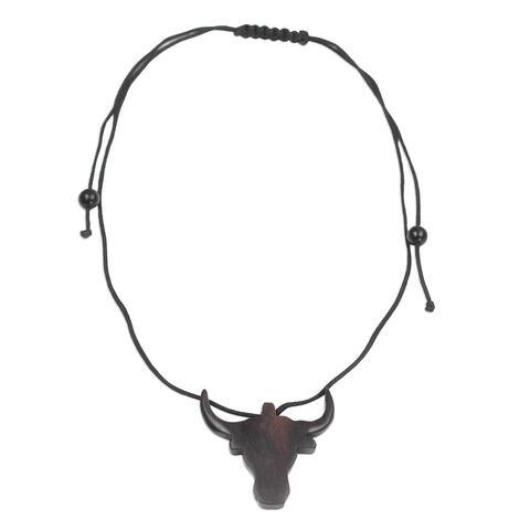 NOVICA Proud Bull, Ebony wood pendant necklace
