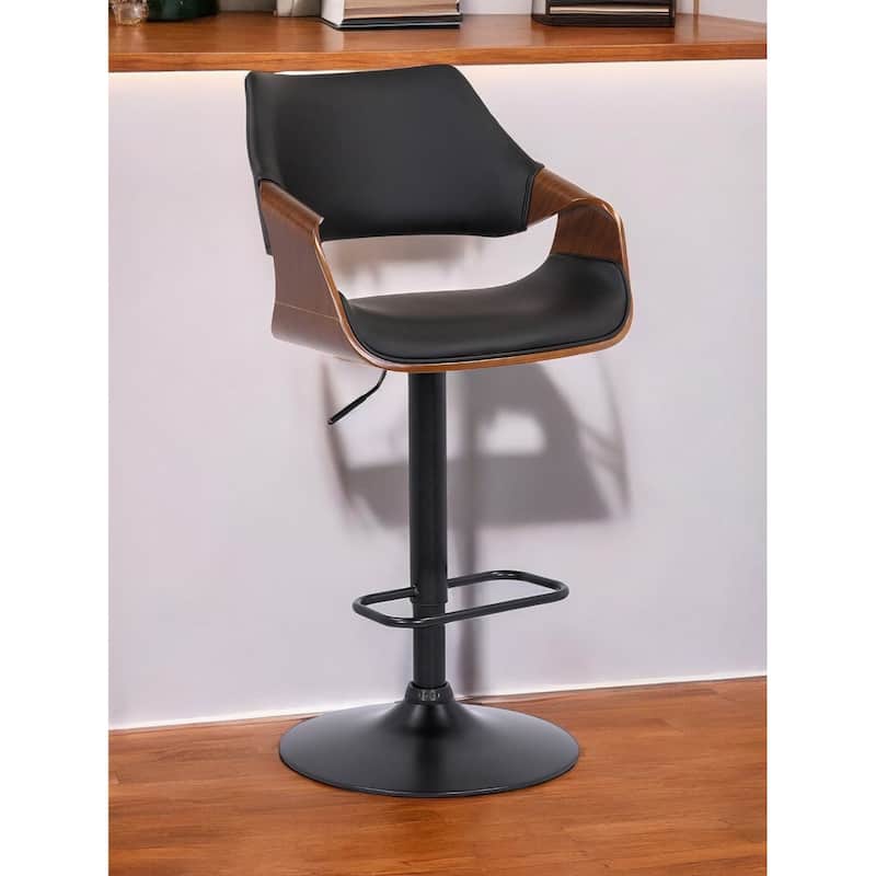Fabric Swivel Adjustable Height Bar Chair with Iron Frame, Wood Accent and Footrest - 21” D x 21” W x 45” H