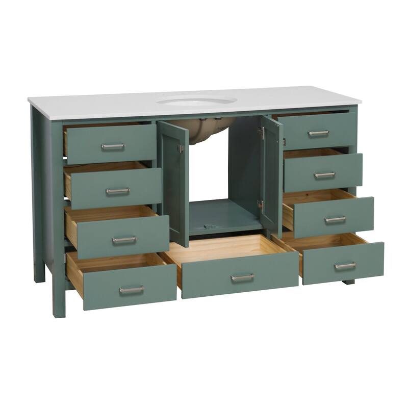 KitchenBathCollection Horizon 60" Single Bathroom Vanity with Engineered White Top