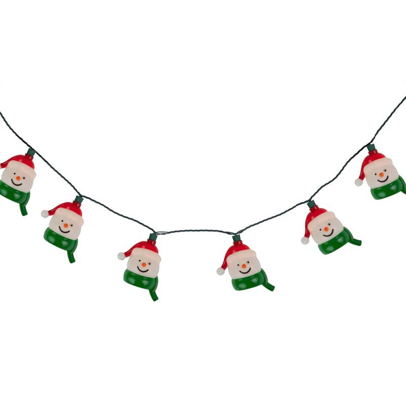 10 Count Snowman Heads Scarves Christmas Light Set, 7.5ft Green Wire