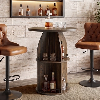 Tall Wooden Round Bar Table with Storage for Pub, Dining Room, Kitchen ...