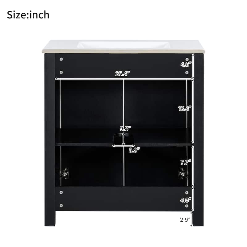 Center Rectangular Ceramic Sink Bathroom Vanity Cabinet with Adjustable Shelf, 30 Inch