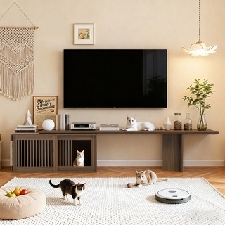 2 in 1 Cat Furniture TV Stand with Litter Box Enclosure and Cat ...