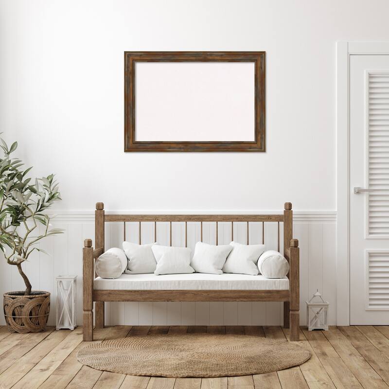 Alexandria Rustic Brown Wood Framed White Corkboard Bulletin Board, Organization Board, Pin Board