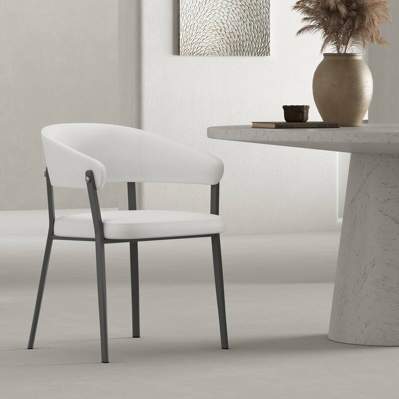 Manhattan Comfort Belle Stone Grey Textured Leatherette Dining Chair - White - Single
