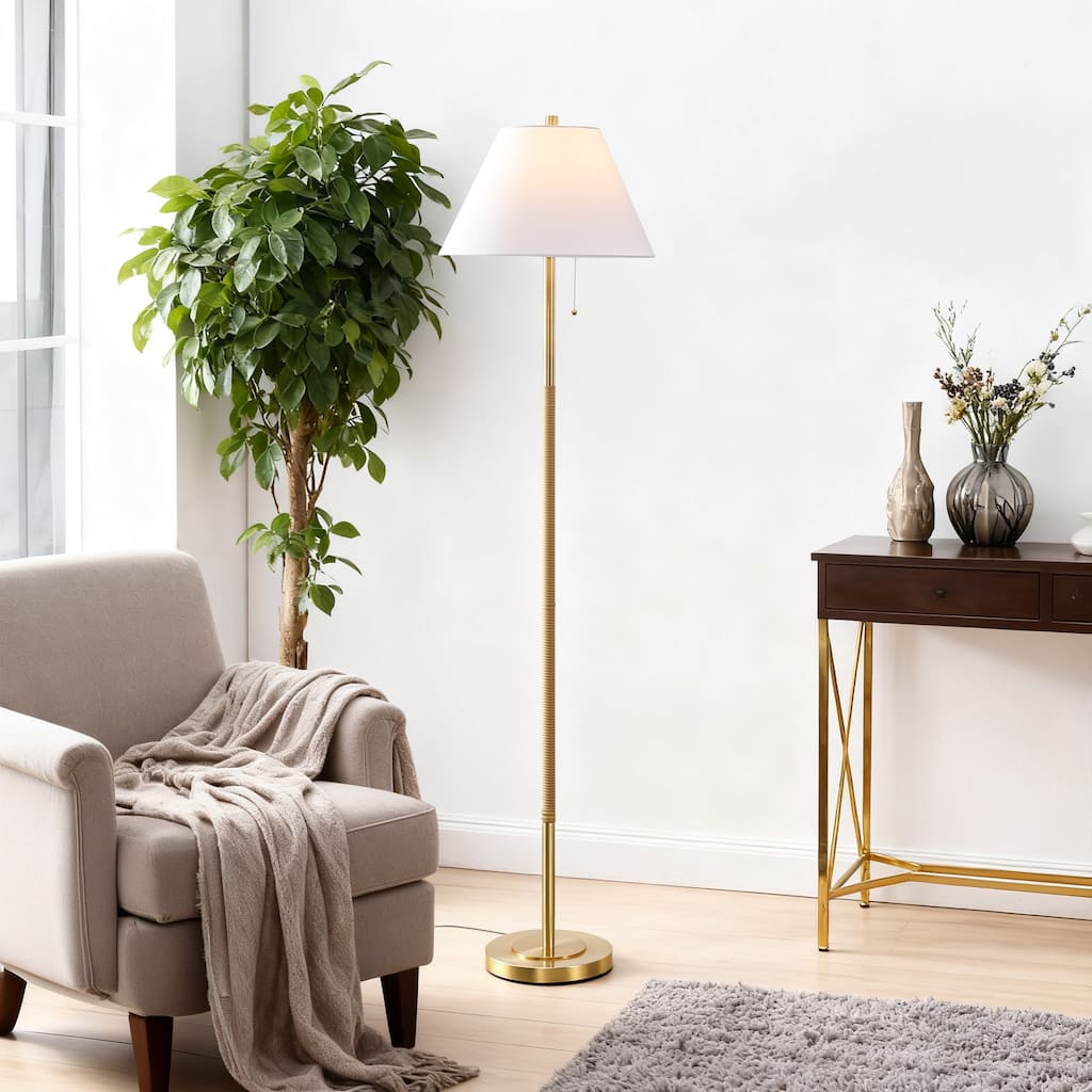 SAFAVIEH Lighting Christin, 68-inch, Metal/Rattan Floor Lamp - 17"W x 17"D x 68"H