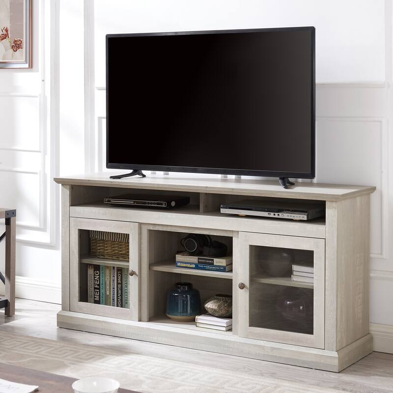 TV Stand for up to 65'' TVs, Farmhouse Entertainment Center with Glass Doors