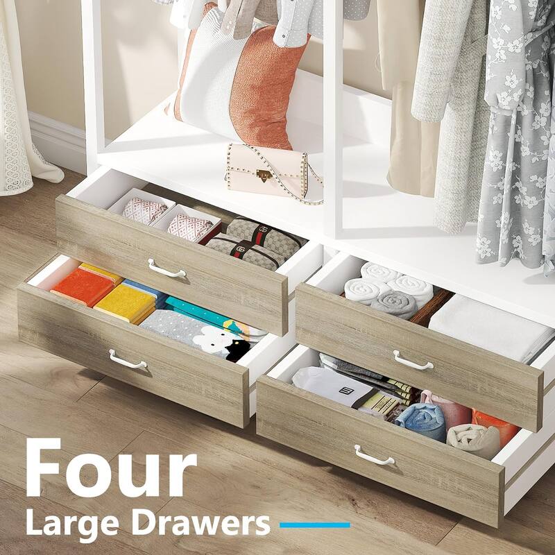 Freestanding Closet Organizer for Hanging Clothes, Heavy Duty Wardrobe Closet Clothing Rack with Drawers