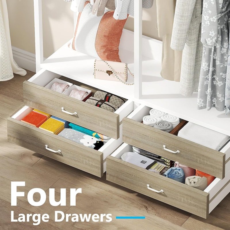 Freestanding Open Wardrobe Closet, Heavy Duty Garment Rack Closet Organizer, Rustic Brown