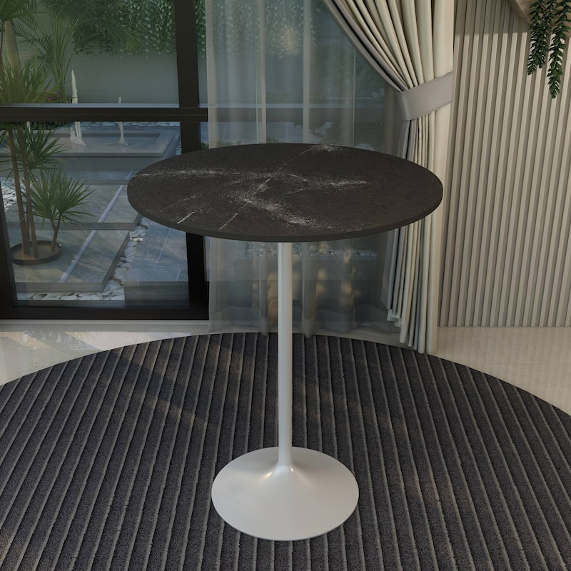 LeisureMod Verve 36" Round Dining Table with MDF Wood TableTop and White Steel Base for Kitchen & Dining Room