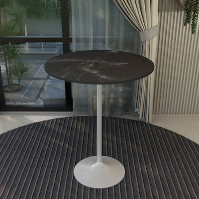 LeisureMod Verve 36" Round Dining Table with MDF Wood TableTop and White Steel Base for Kitchen & Dining Room