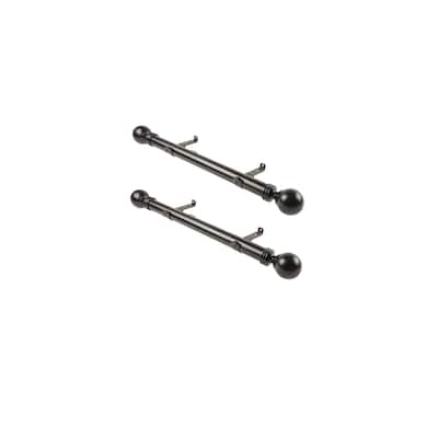 Retro Steel Curtain Rods - 12 Inch Set of 2 - Black Metal Finial Rods for Windows - M