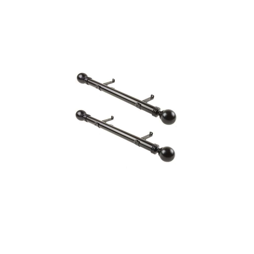 Retro Steel Curtain Rods - 12 Inch Set of 2 - Black Metal Finial Rods for Windows - M