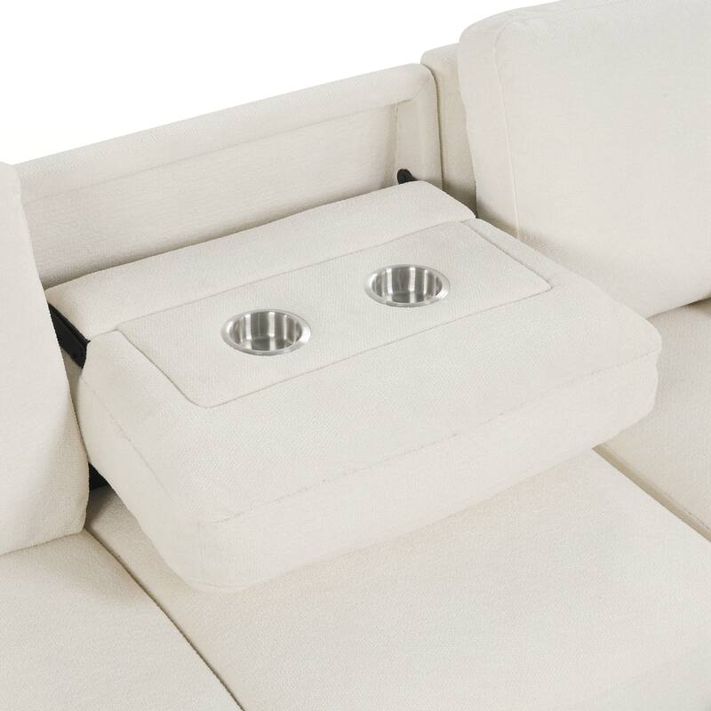 L-Shaped Sectional Sleeper Sofa with Reversible Storage Chaise, Drop-Down Center Back Cushion with Dual Cup Holders