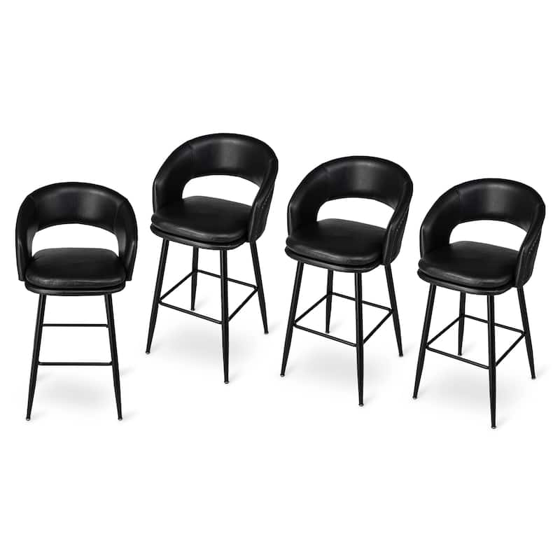 Glitzhome Set of 2 Mid-Century Modern 40.5"H Faux Leather Bar Stools with Nailhead Trim