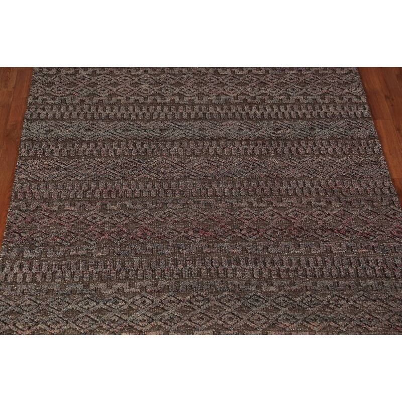 Brown Moroccan Indian Area Rug Handmade Wool Carpet - 5'1" x 8'1"