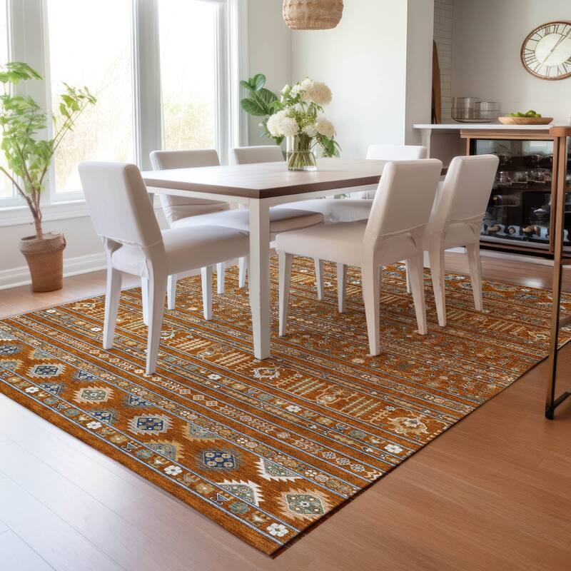 Machine Washable Indoor/ Outdoor Boho Moroccan Chantille Rug