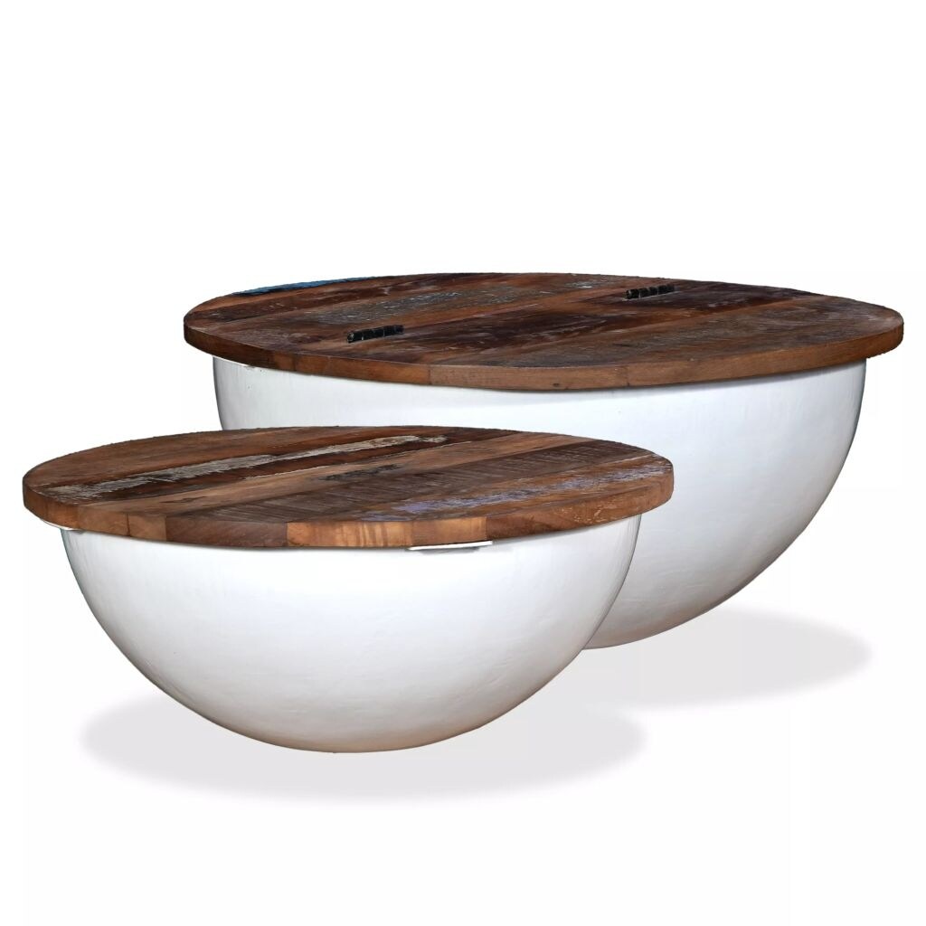 Vidaxl 2 Piece Coffee Table Set Reclaimed Wood White Bowl Shape Overstock 28231734