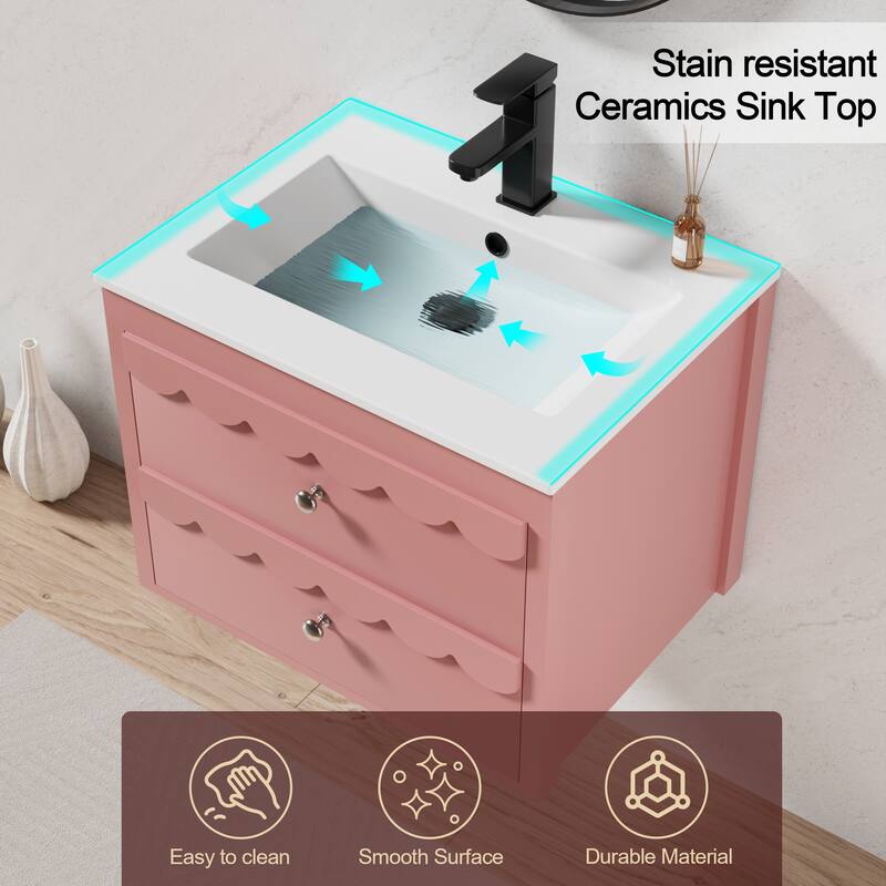 24"/30" Wall-Mounted Lace Trim Bathroom Vanity Floating Storage Cabinet