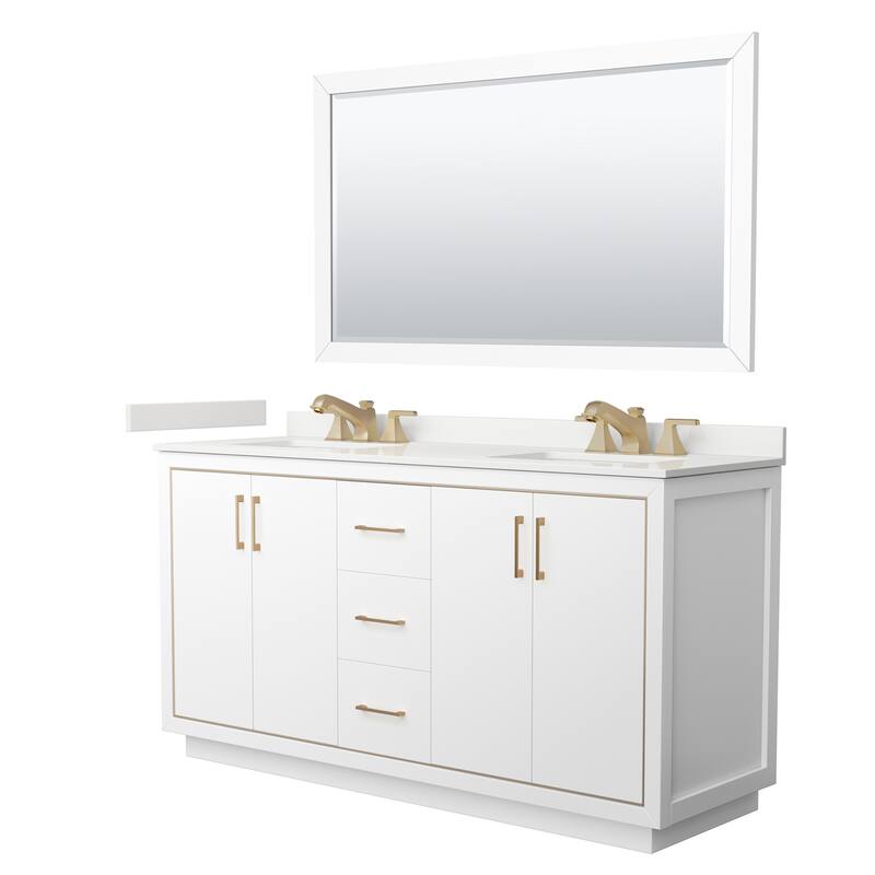 Wyndham Collection WCF111166D-QTZ-US3M58 Icon 66" Free Standing Double - White / White Quartz Top / Satin Bronze Hardware