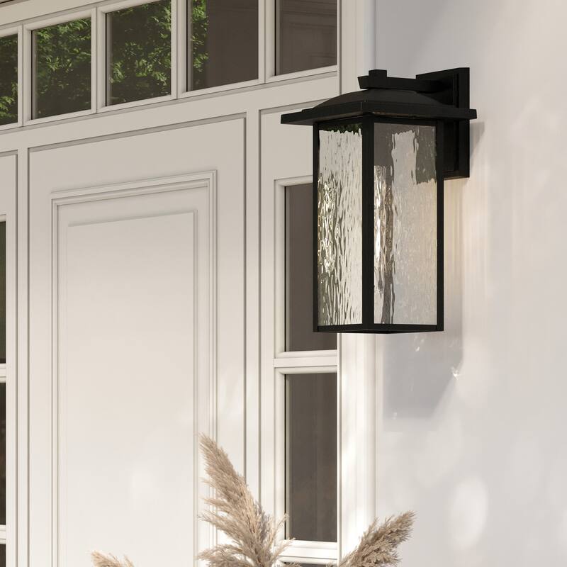 Kichler Lighting Capanna 1-Light Extra-Large Wall Light with Clear Water Glass in Textured Black