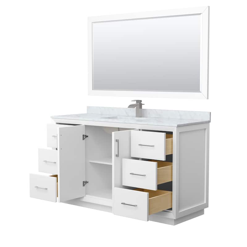 Strada 60-Inch Single Vanity Set, Carrara Marble Top, 58-Inch Mirror