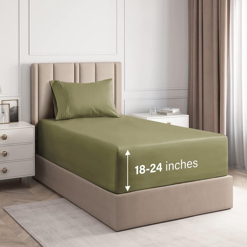CGK Linens 4 Piece 100% Cotton Inch Extra Deep Pocket Bed Sheet Set - Twin - Sage Green