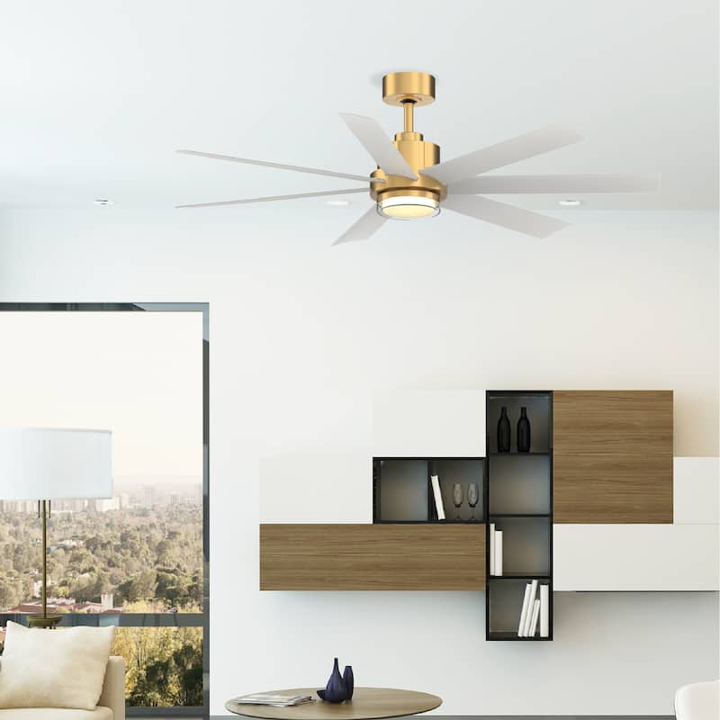 Pendry 56 inch Indoor/Outdoor Ceiling Fan with Matte White Blades - Brushed Satin Brass