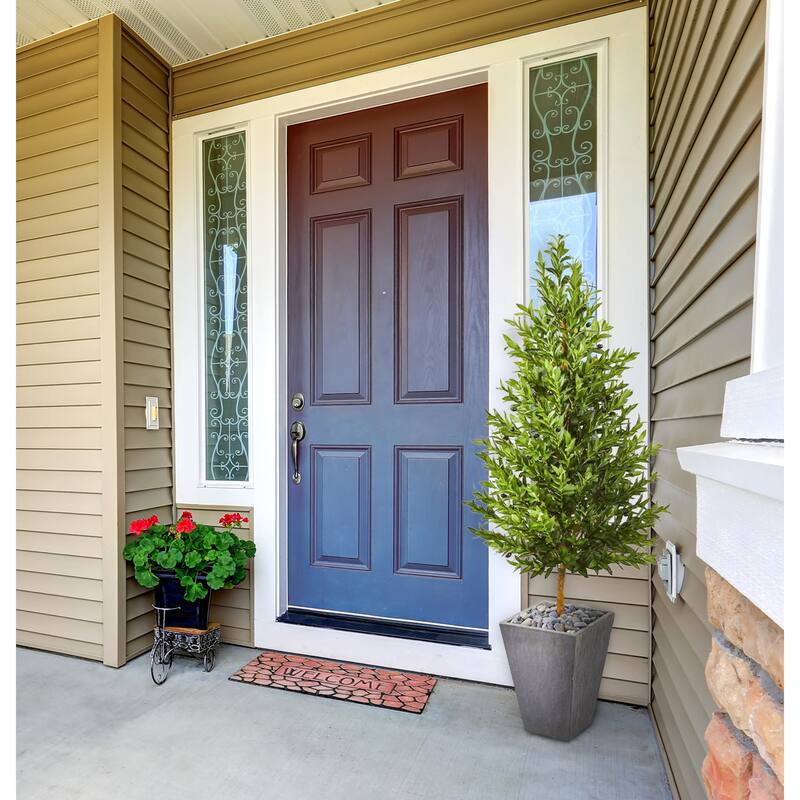 Artificial Olive Tree Topiary Cone 67In. Indoor Outdoor Slate Planter Decor - Green - 61 Inches and Over