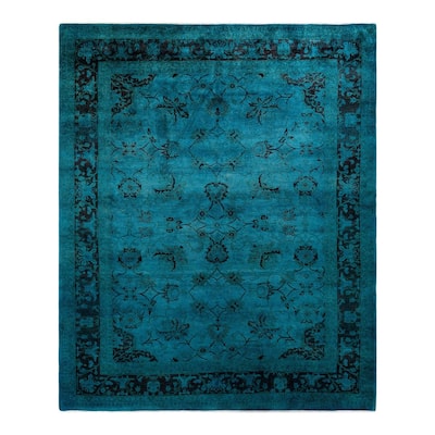 Overton Hand Knotted Wool Vintage Inspired Modern Contemporary Overdyed Blue Area Rug - 8' 1" x 9' 10"