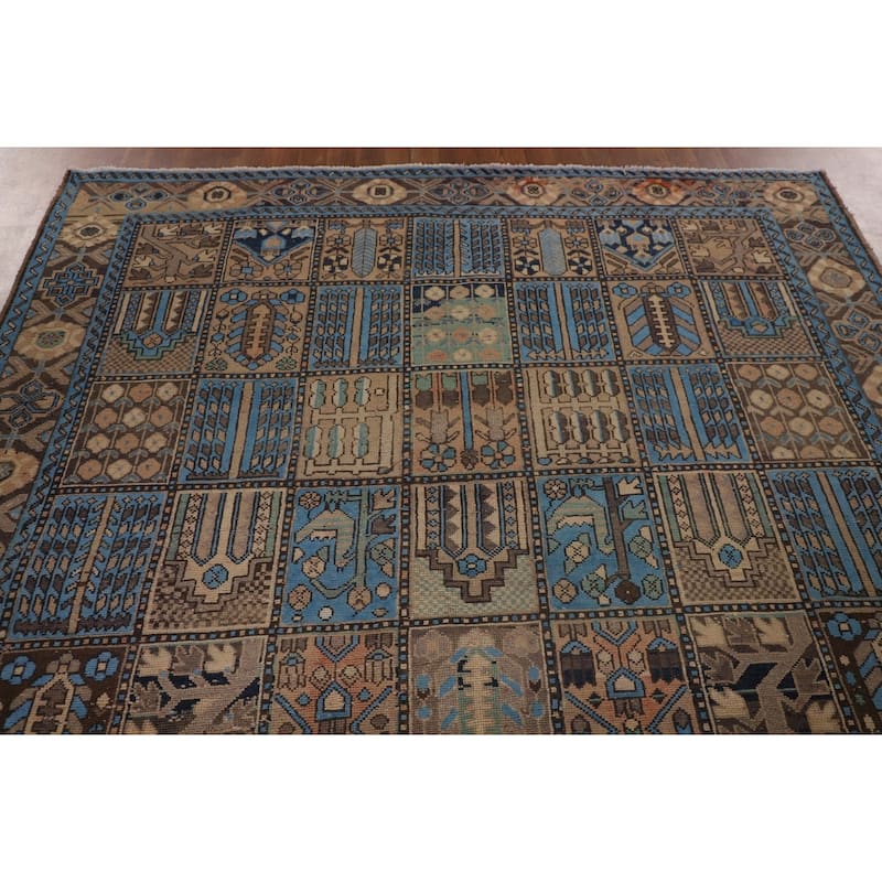 Garden Design Bakhtiari Persian Vintage Rug Handmade Blue Wool Carpet - 6'11"x 10'2"