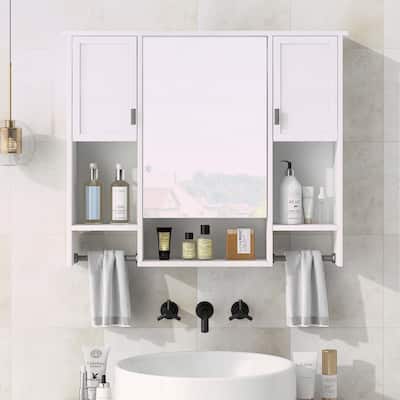 35'' x 28'' Modern Wall Mounted Bathroom Storage Cabinet with Mirror and Towel Bar,Space-Saving and Stylish Design