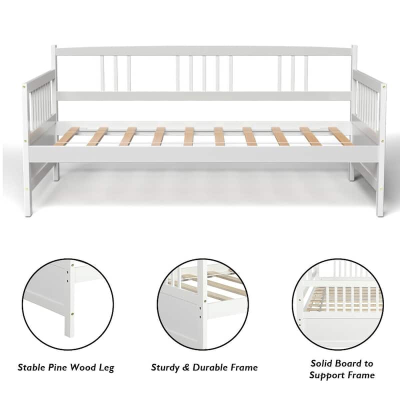 Gymax Twin Size Wooden Slats Daybed Frame Support Platform W/Rails