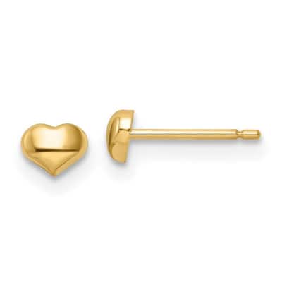 Curata 14k Yellow Gold Very Small Polished Love Heart Post Earrings 3.5x4.45mm