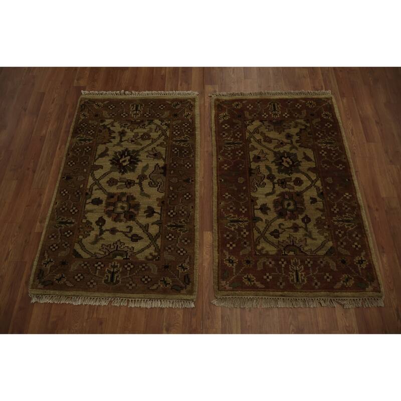 Hand Knotted Oriental 100% Wool Carpet Traditional All-Over Beige & Ivories Agra Area Rug - 4' 0'' X 2' 6''