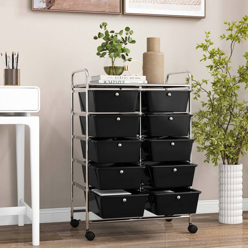Costway 10-Drawer Storage Cart Utility Rolling Trolley Kitchen Office